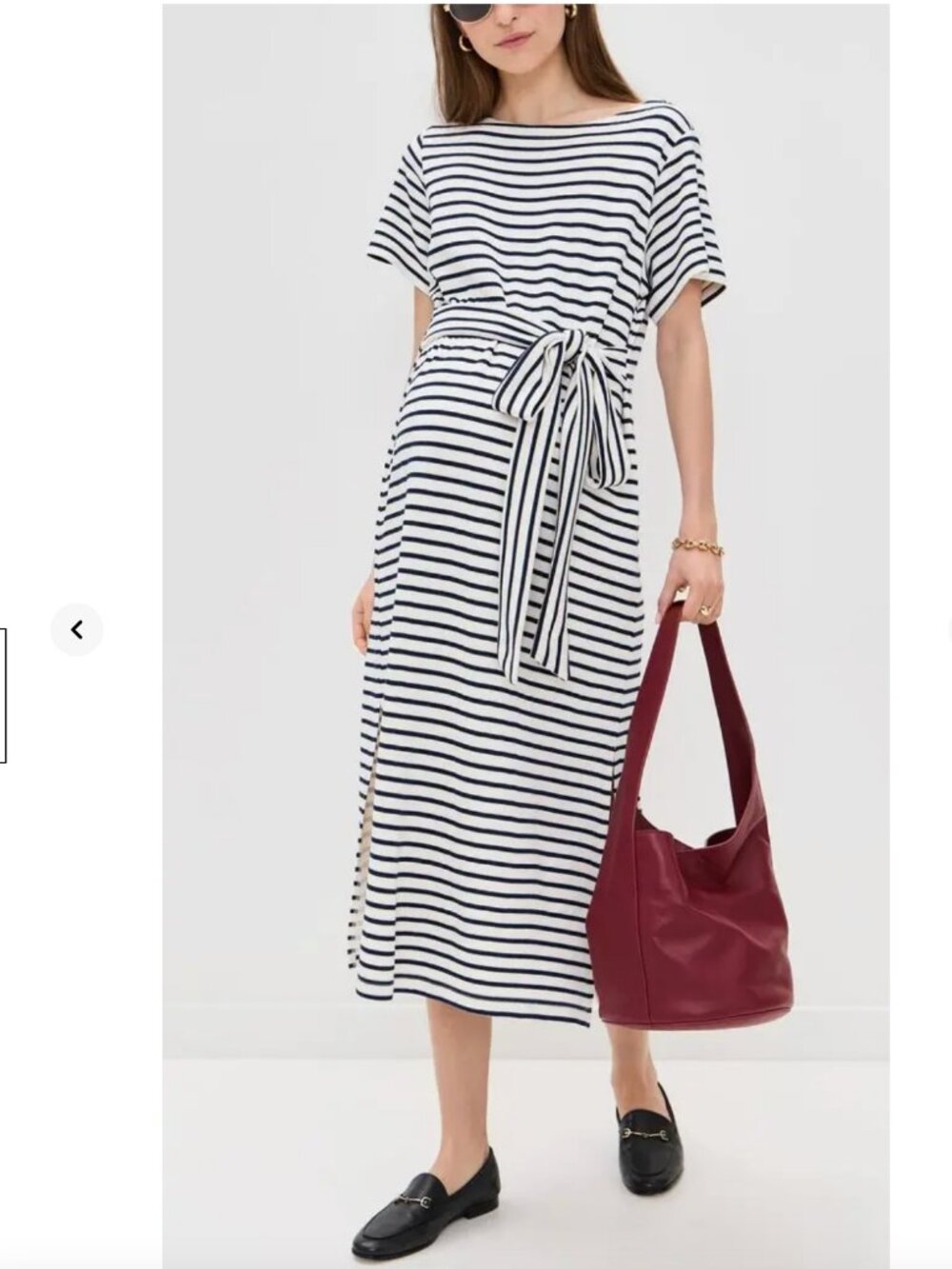 HATCH Women's Carla Maternity Striped Short Sleeve  Midi Knit Dress Size 3
